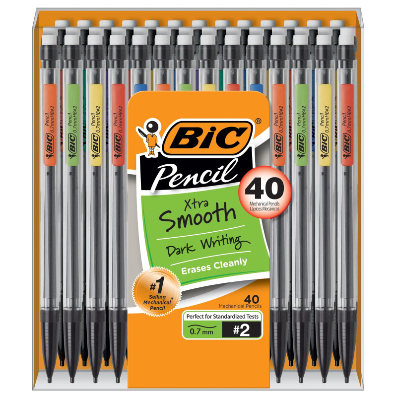 BICS Xtra-Smooth Mechanical Pencil (MPP40MJ), Medium Point (0.7mm), Perfect for the Classroom and Test Time, 40-Count