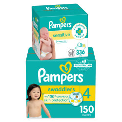 Pampers Swaddlers Diapers - Size 4, One Month Supply (150 Count), Ultra Soft Disposable Baby Diapers