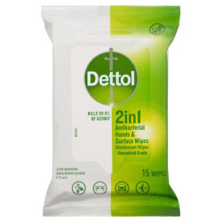 Buy Dettol On The Go 2in1 Antibacterial Wipes 15Ct