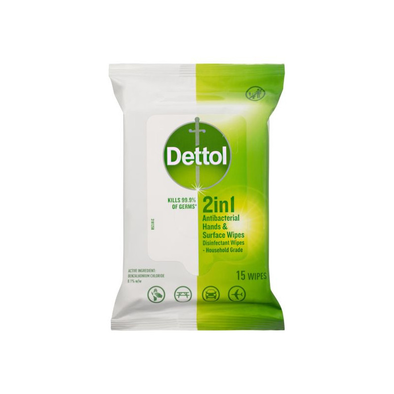 Buy Dettol On The Go 2in1 Antibacterial Wipes 15Ct